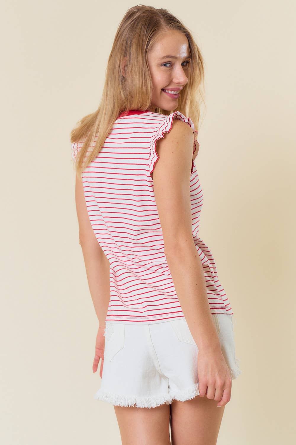 Brinnley Striped Ruffle Sleeve Tank