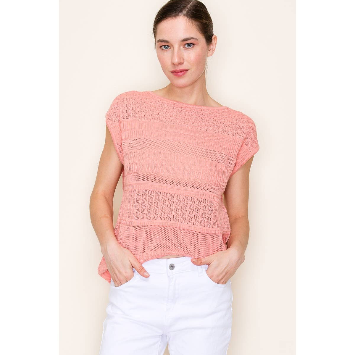 White Pointelle Crochet Sleeveless Sweater