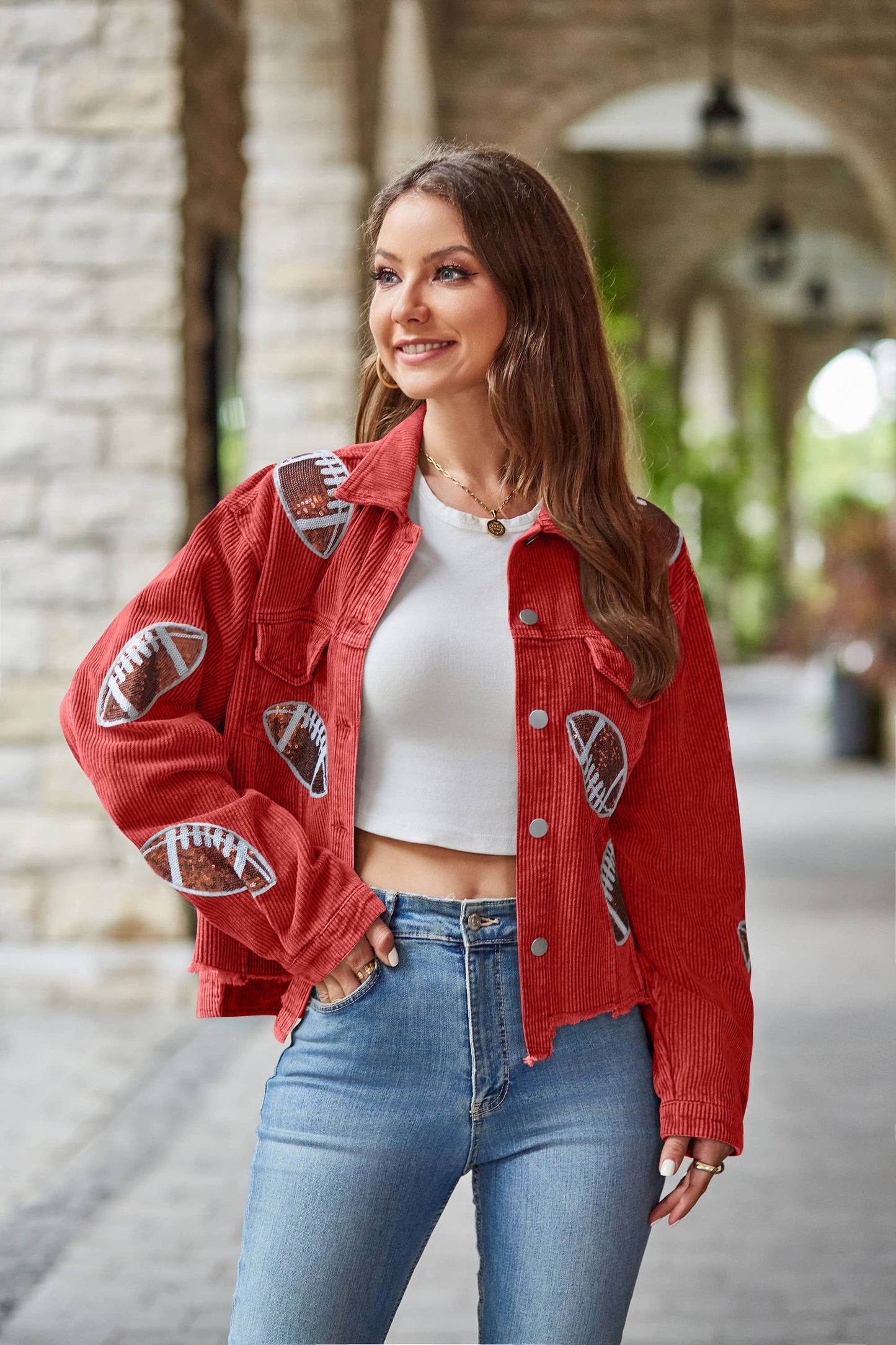 Corduroy Sequin Football Jacket