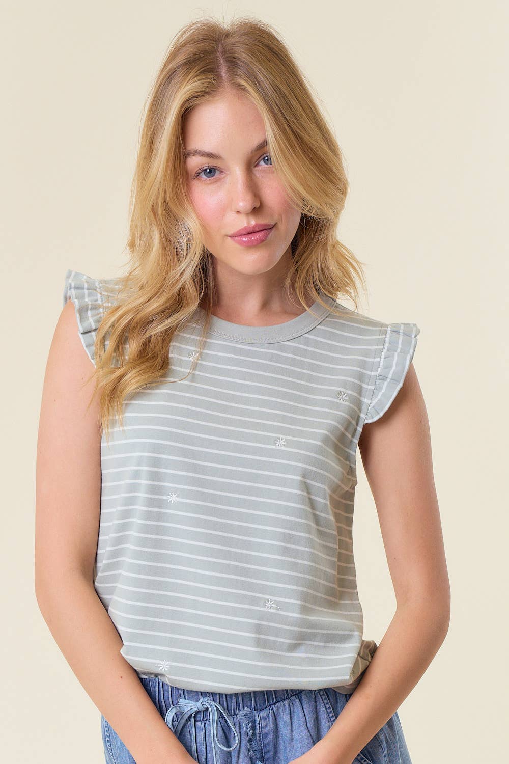 Brinnley Striped Ruffle Sleeve Tank