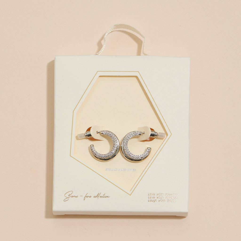 Rhinestone Layered Hoops White Gold