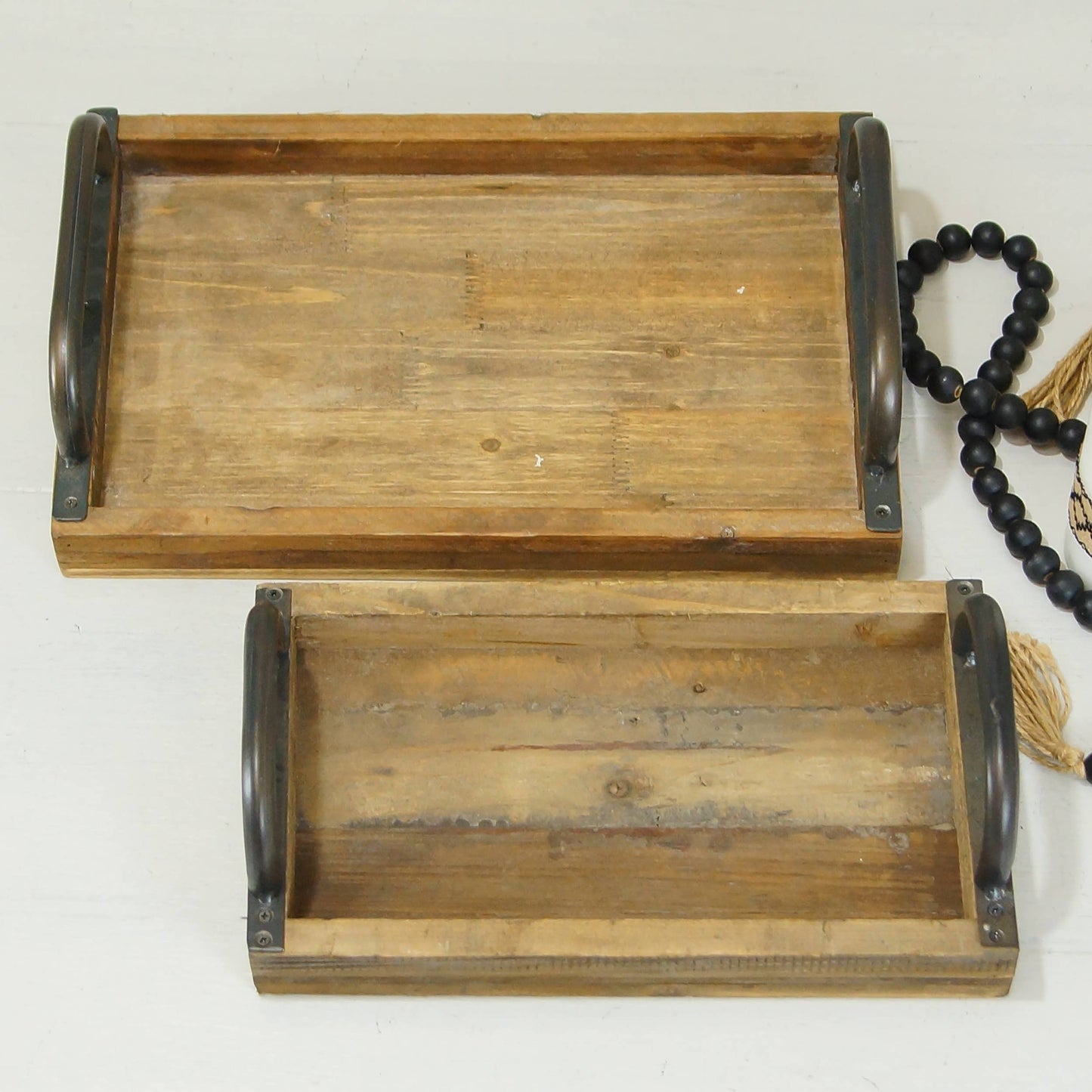 Wood & Metal Handle Rectangle Trays