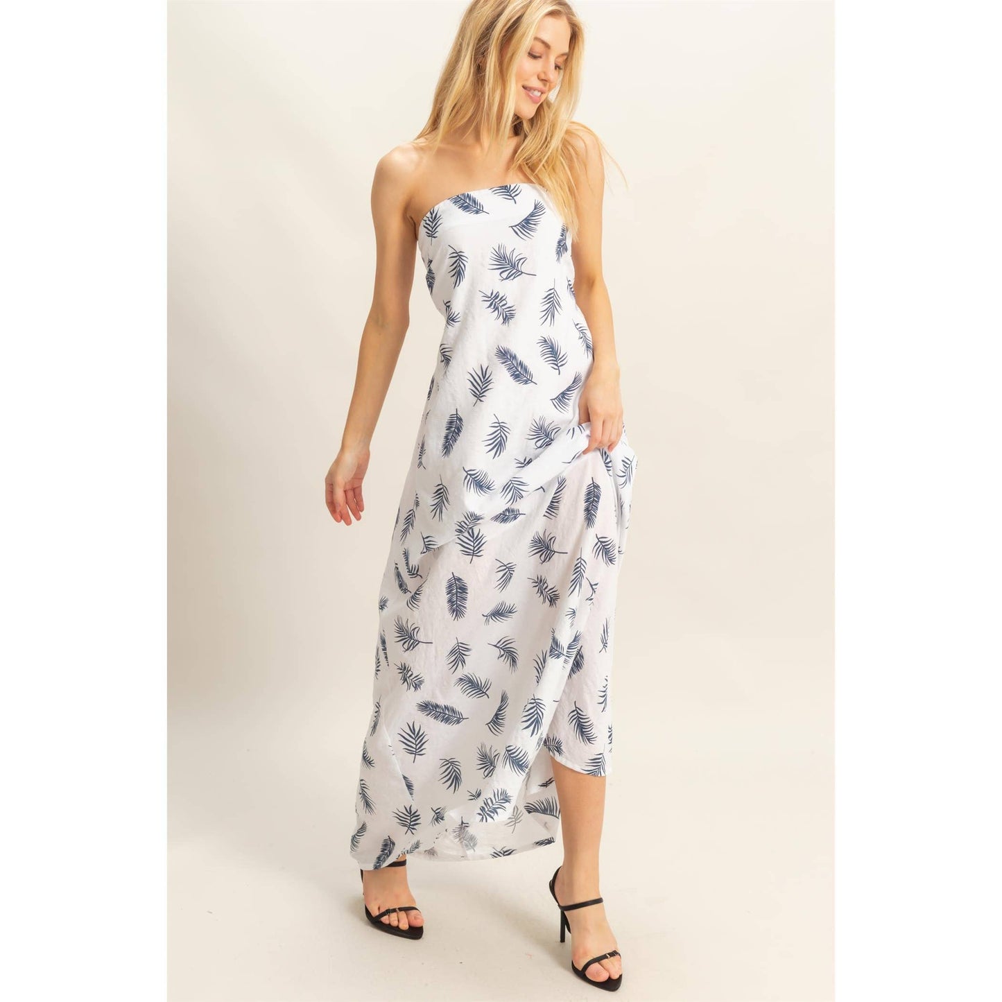 Pretty in Palms Strapless Maxi