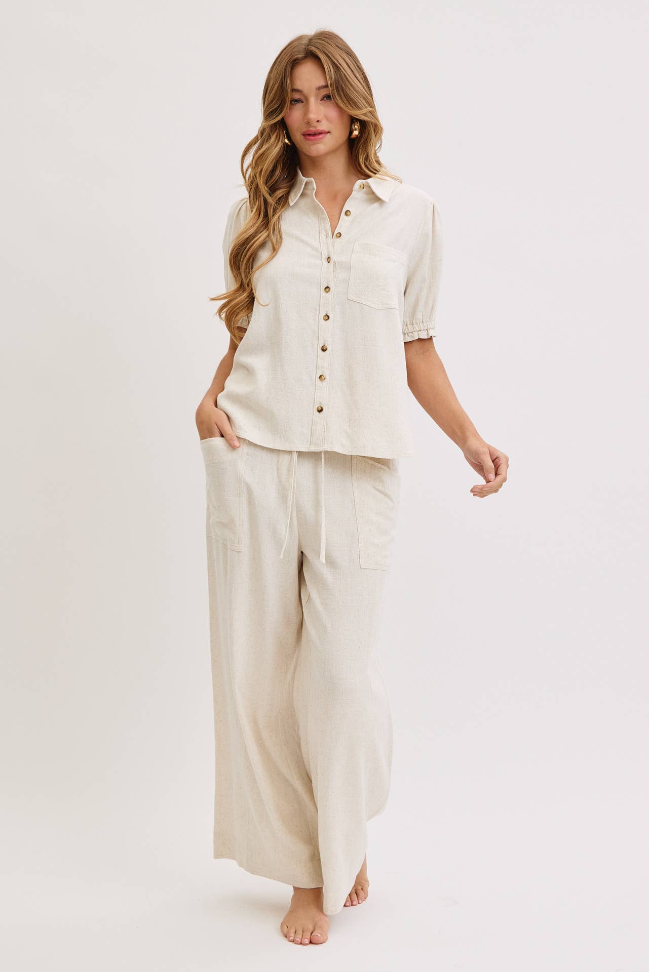 Linen & Lace Puff Top
