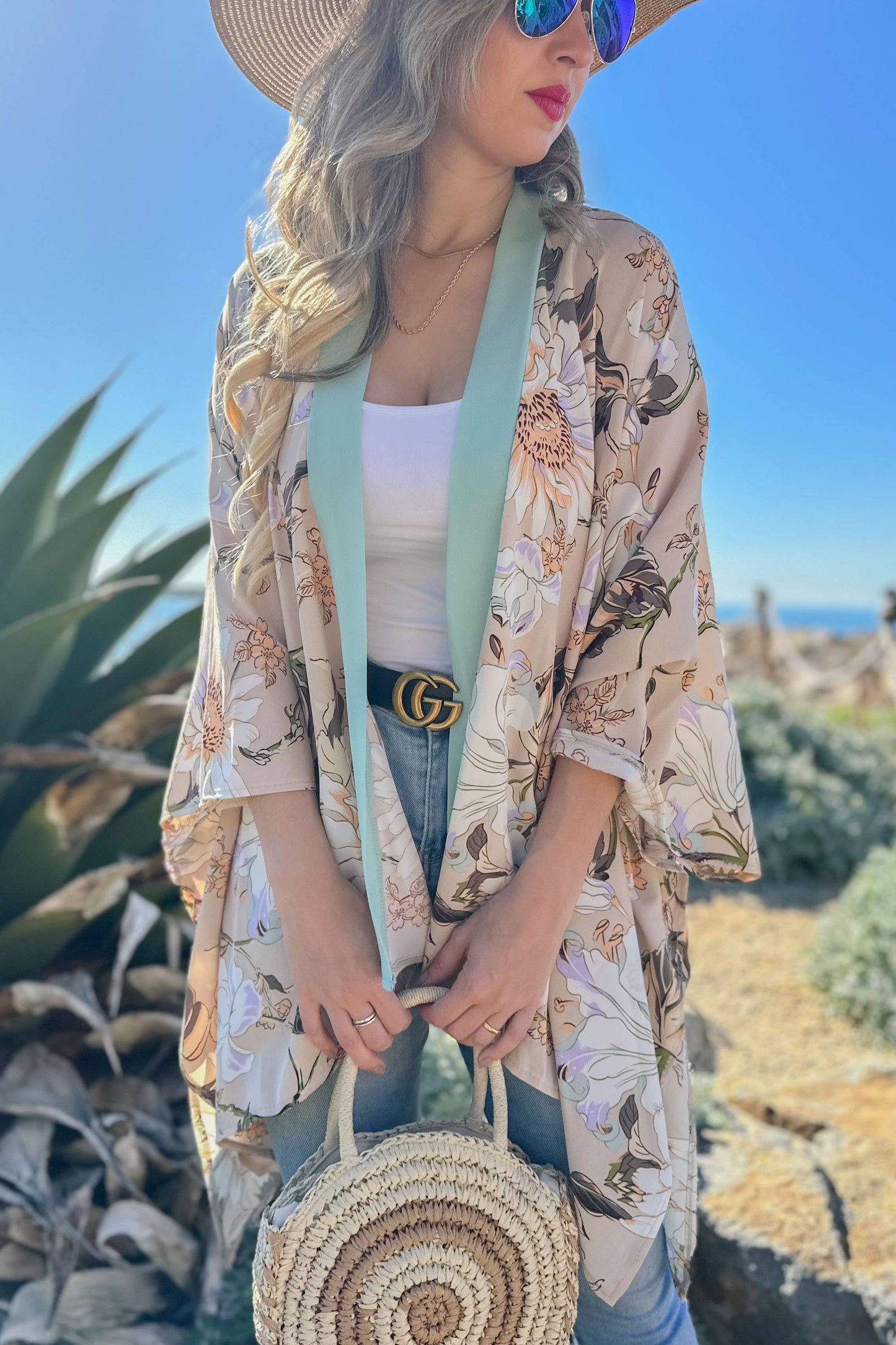 Nude Floral Cardigan Cover UP