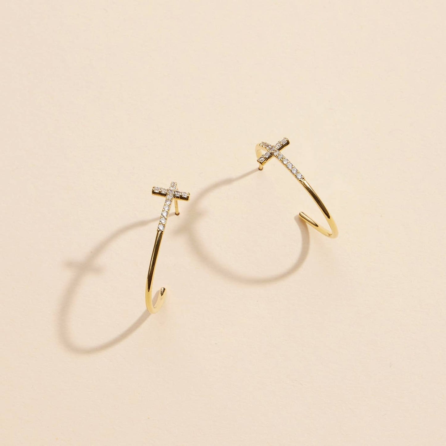 Cross Rhinestone White Gold Hoops