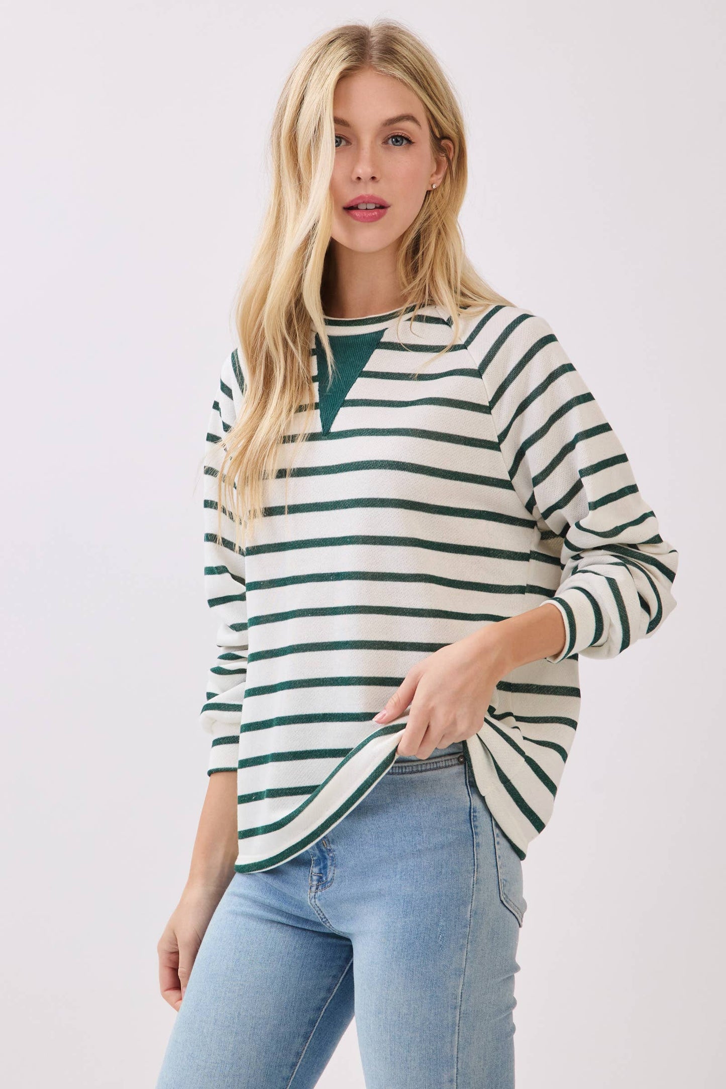 Vnotch Cozy Striped Pullover