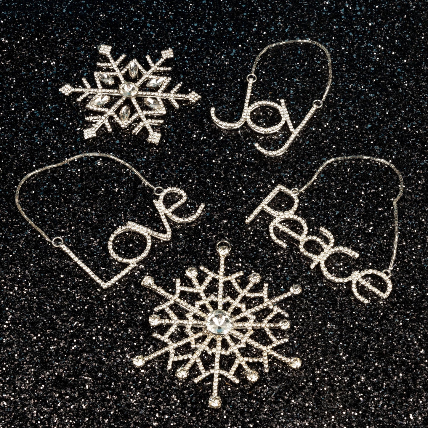 A80435: Brilliant cut clear rhstone,gld mtl JOY word orn,3in