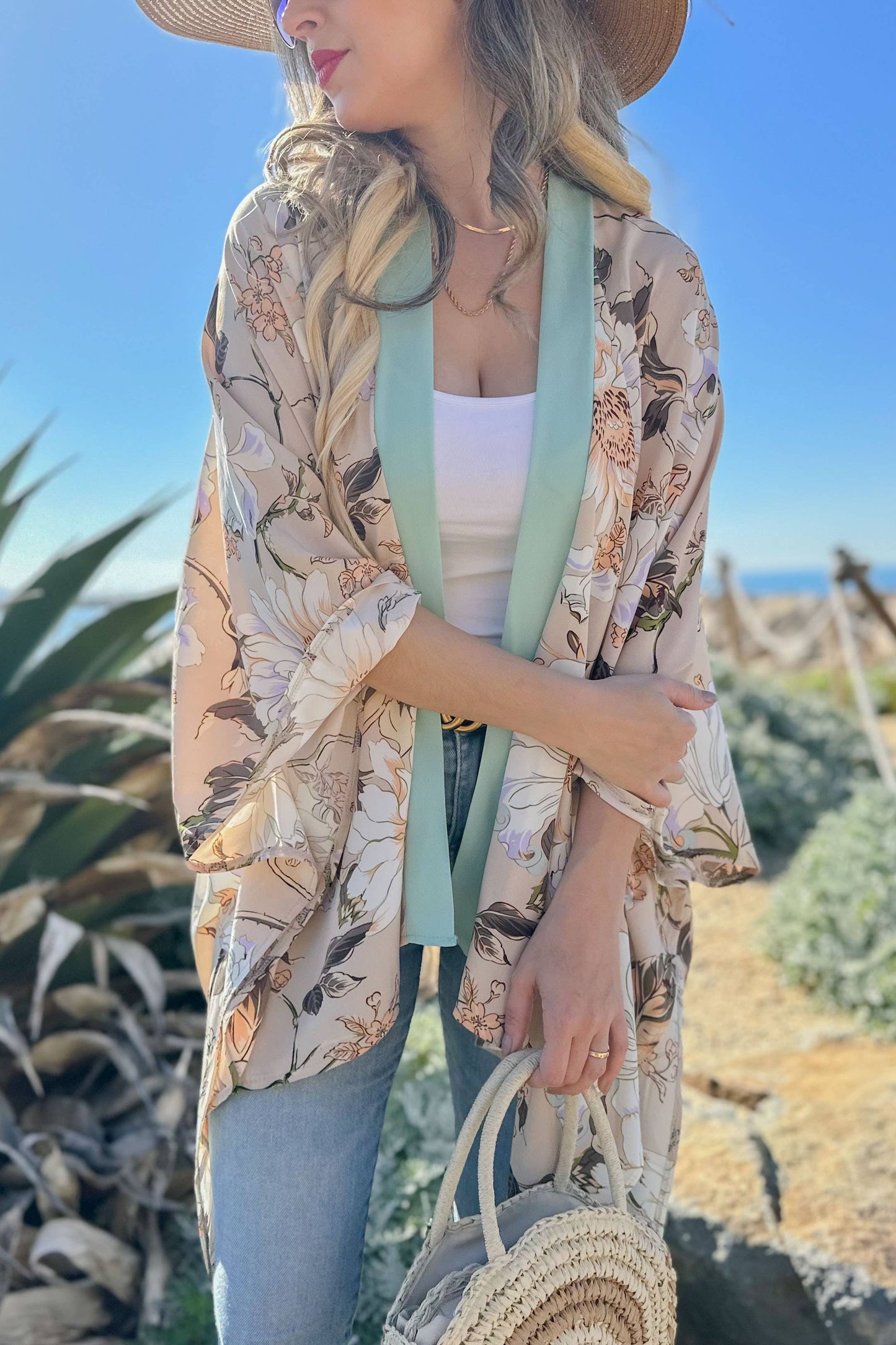 Nude Floral Cardigan Cover UP