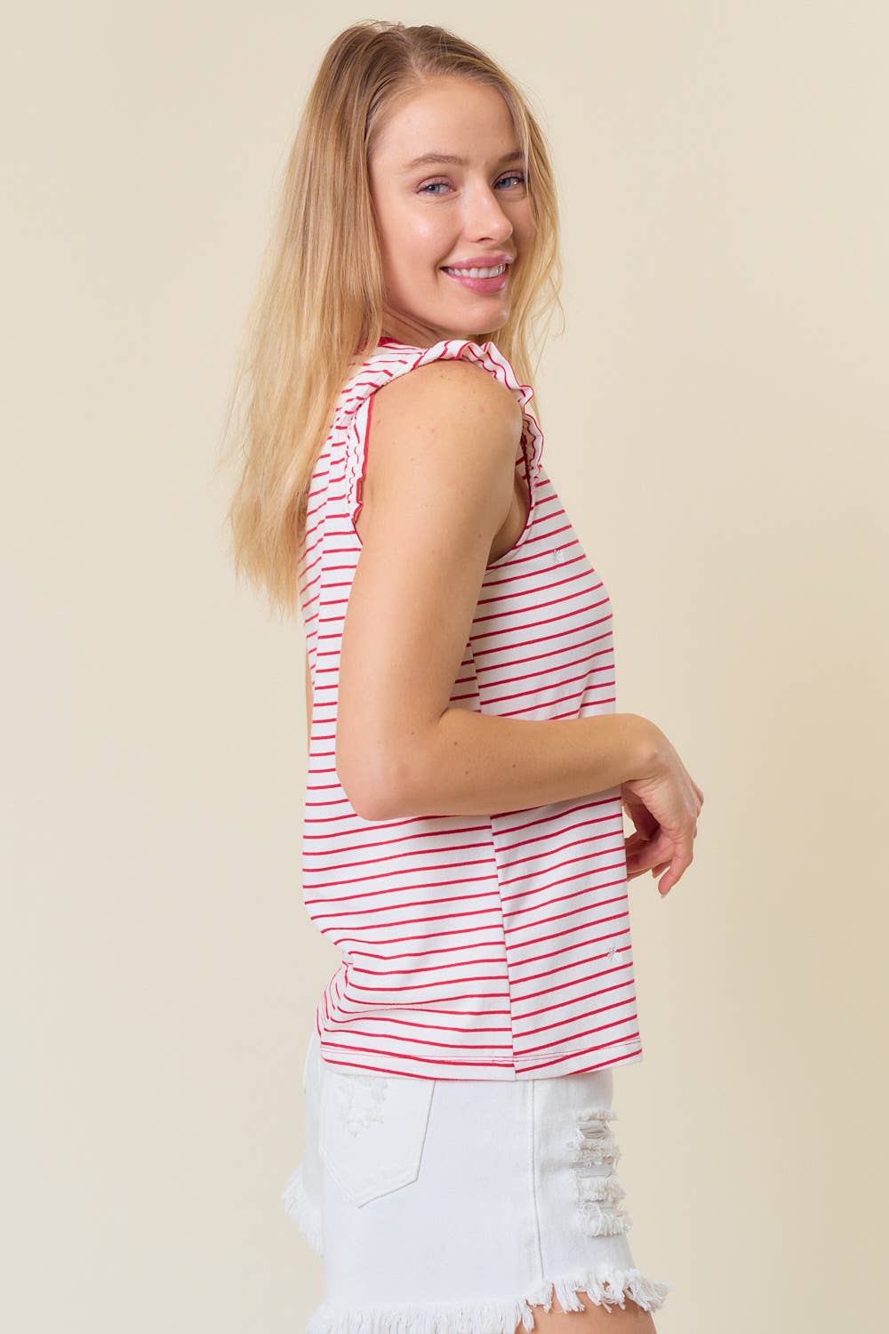 Brinnley Striped Ruffle Sleeve Tank