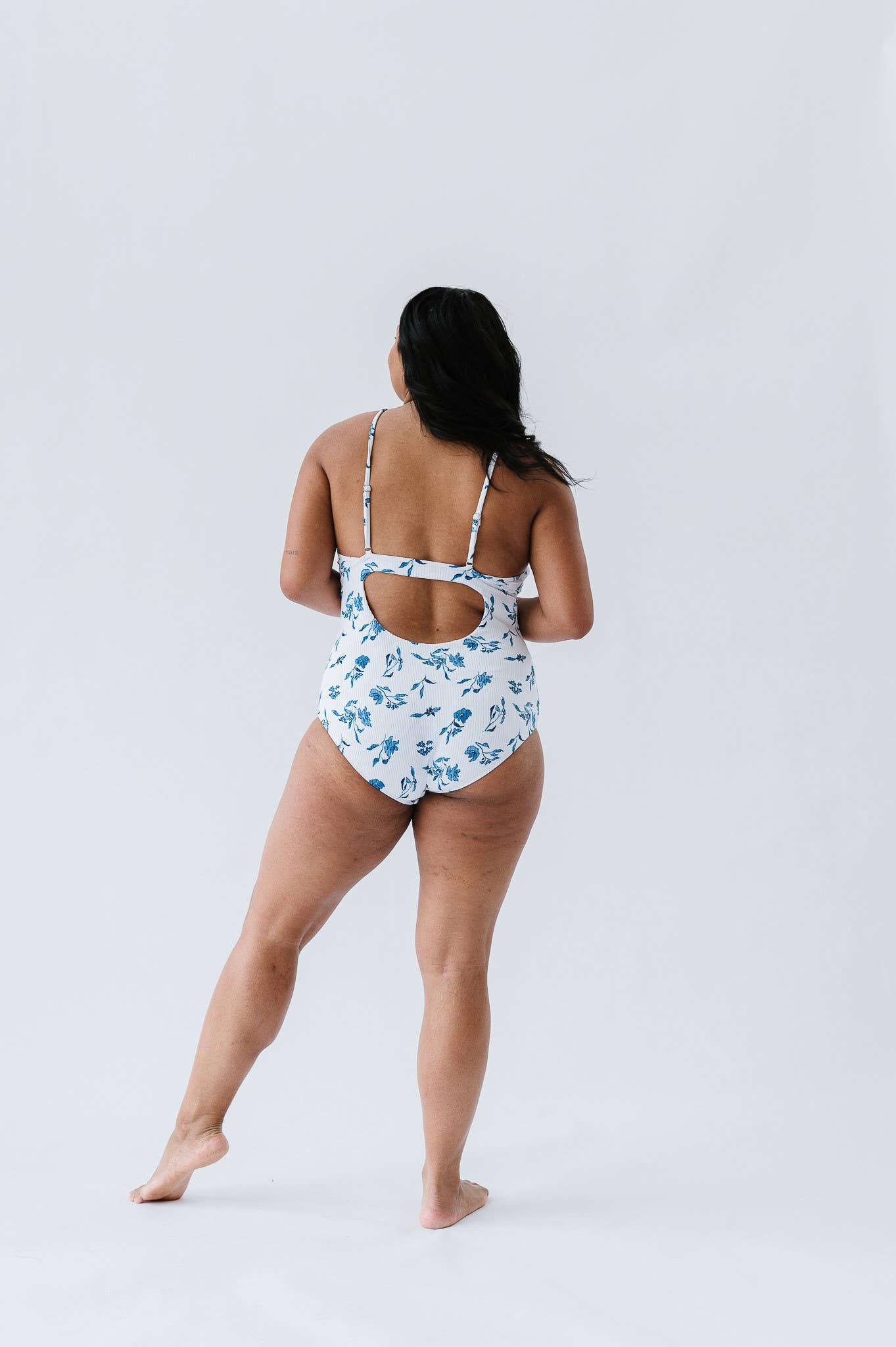 Ocean Blue Floral Ribbed One Piece