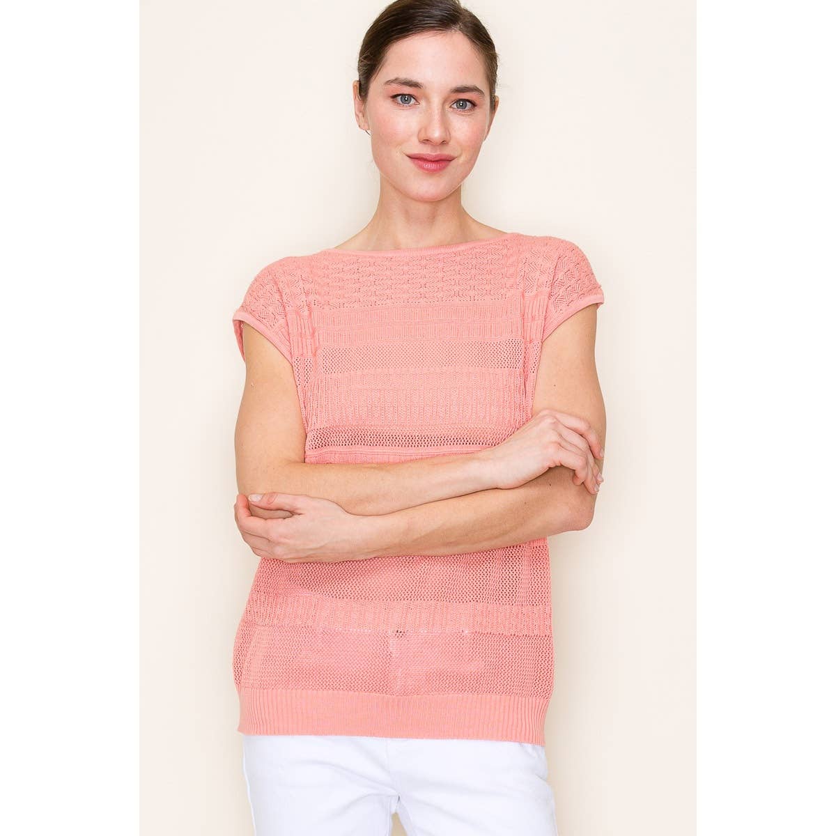 White Pointelle Crochet Sleeveless Sweater