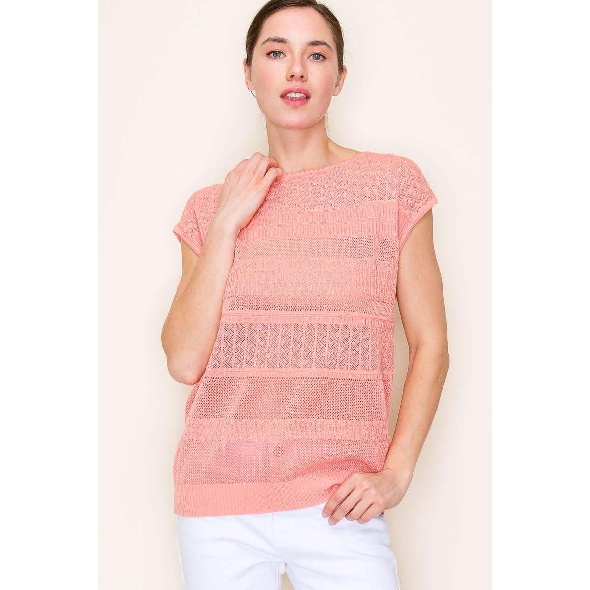 White Pointelle Crochet Sleeveless Sweater