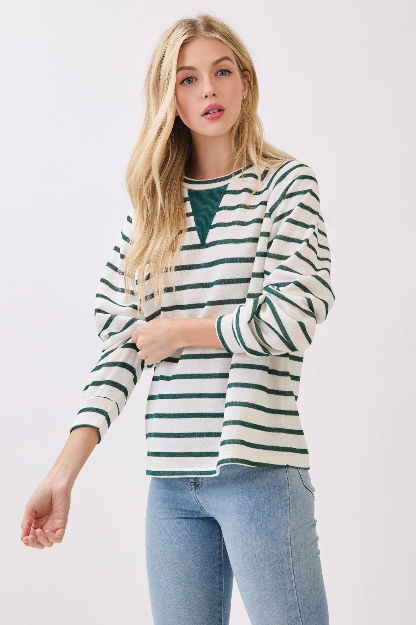 Vnotch Cozy Striped Pullover
