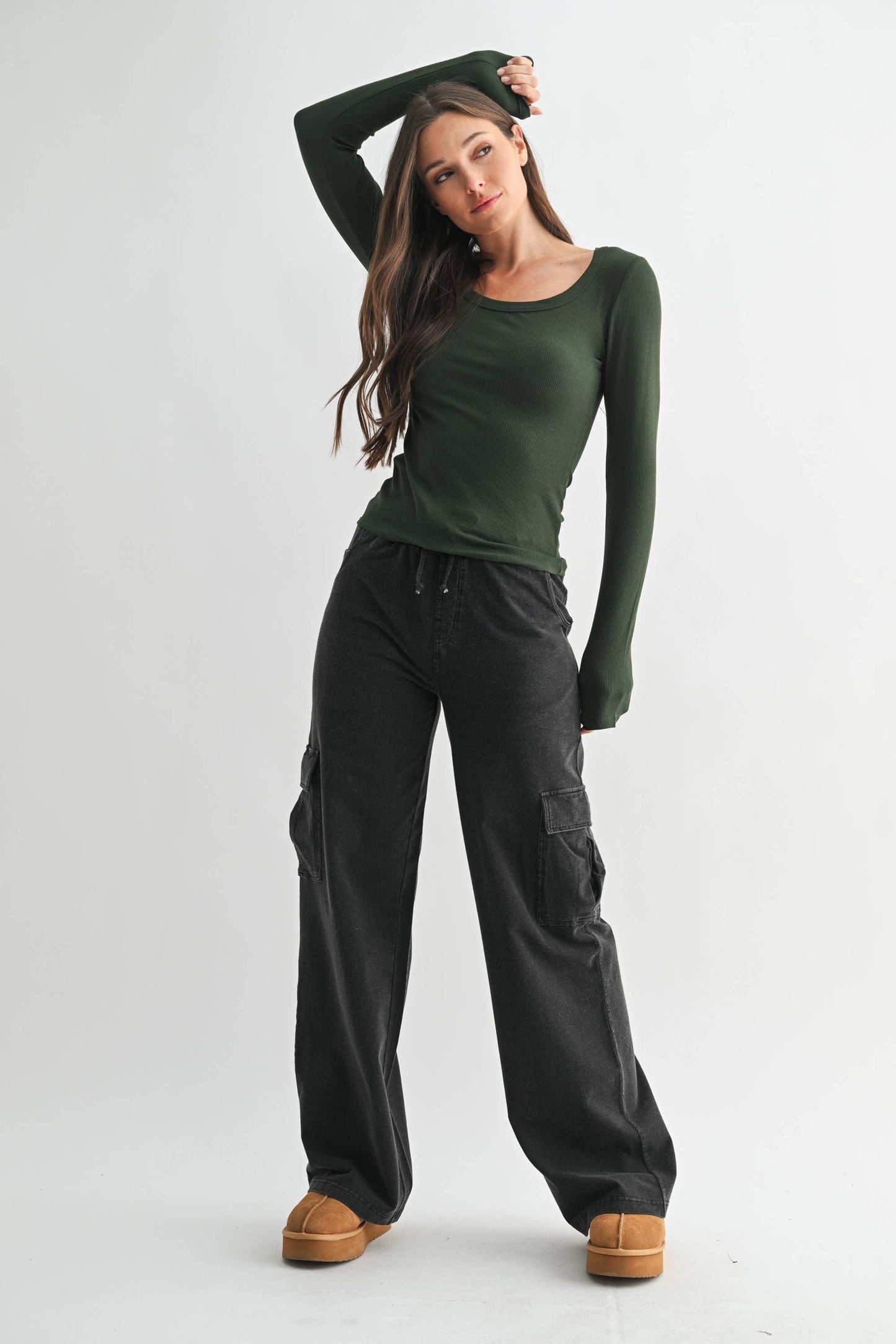 Basic Babe Fall Scoop Neck Ribbed Top