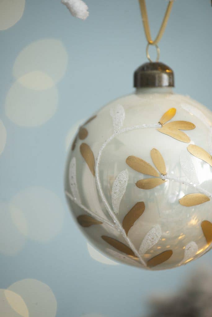 D3" Glass Xmas Ball Ornament - White/Gold