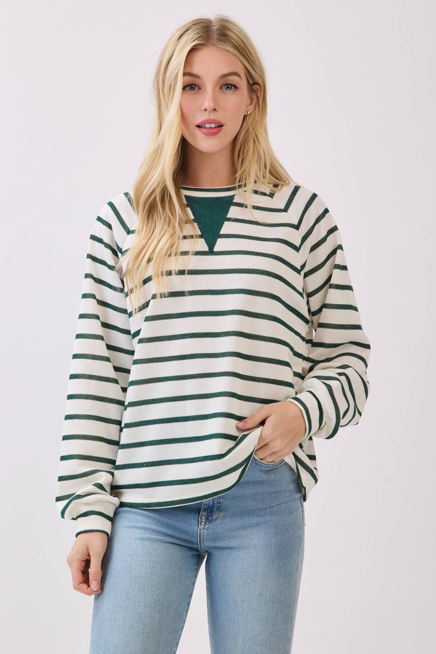 Vnotch Cozy Striped Pullover