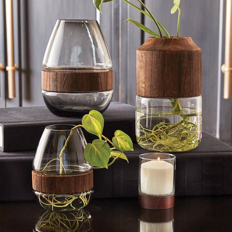 Wood & Glass Accent Vases