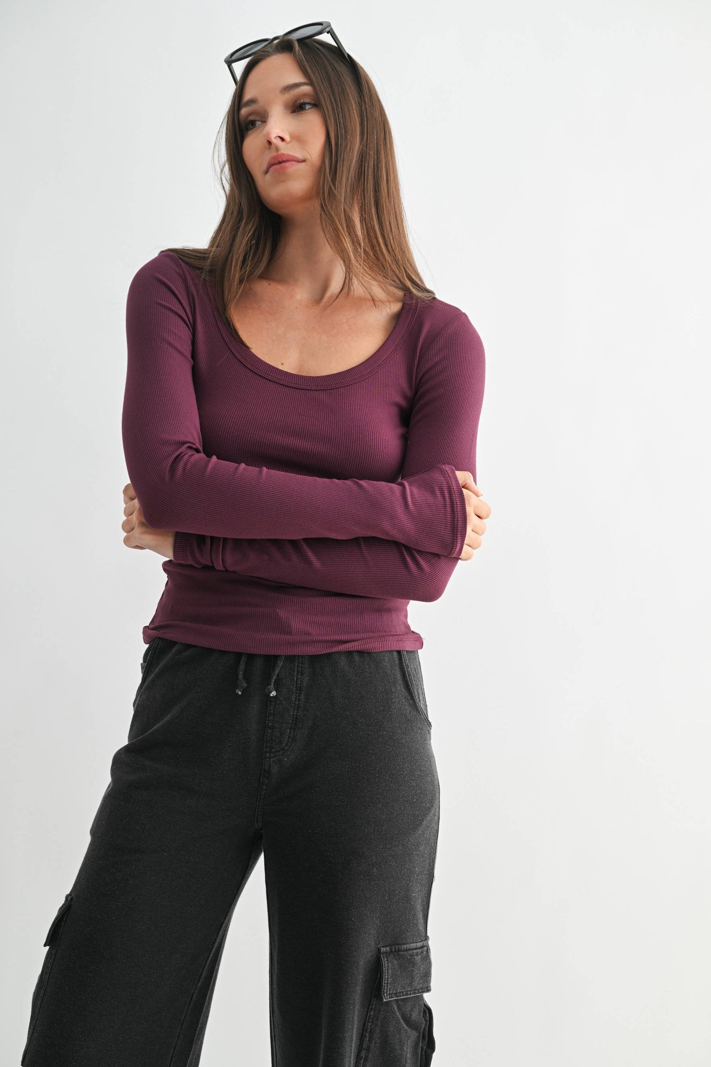 Basic Babe Fall Scoop Neck Ribbed Top