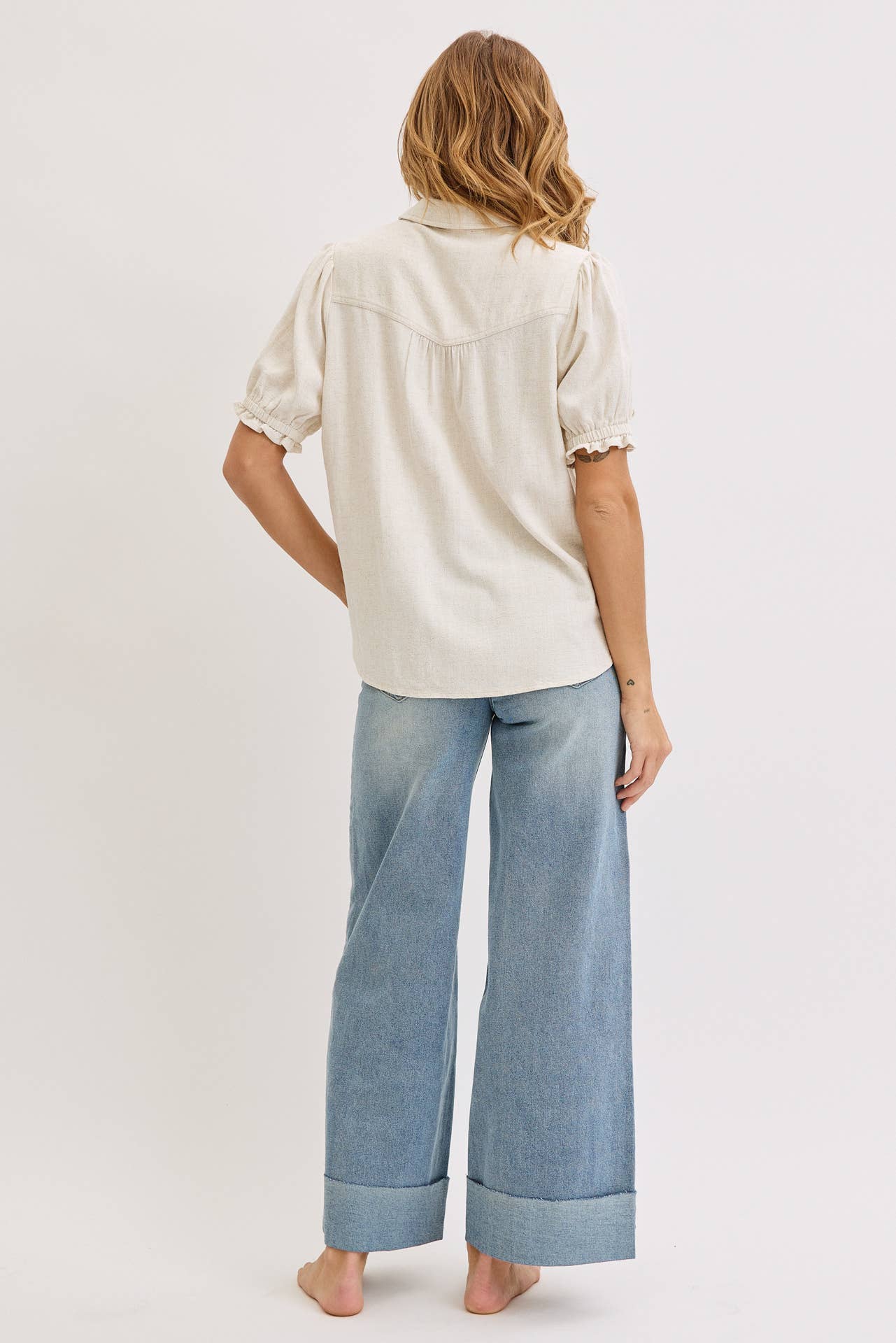 Linen & Lace Puff Top