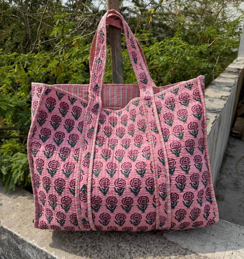Small Floral Printed Bag Indian Cotton Quilted Bag Carry Bag