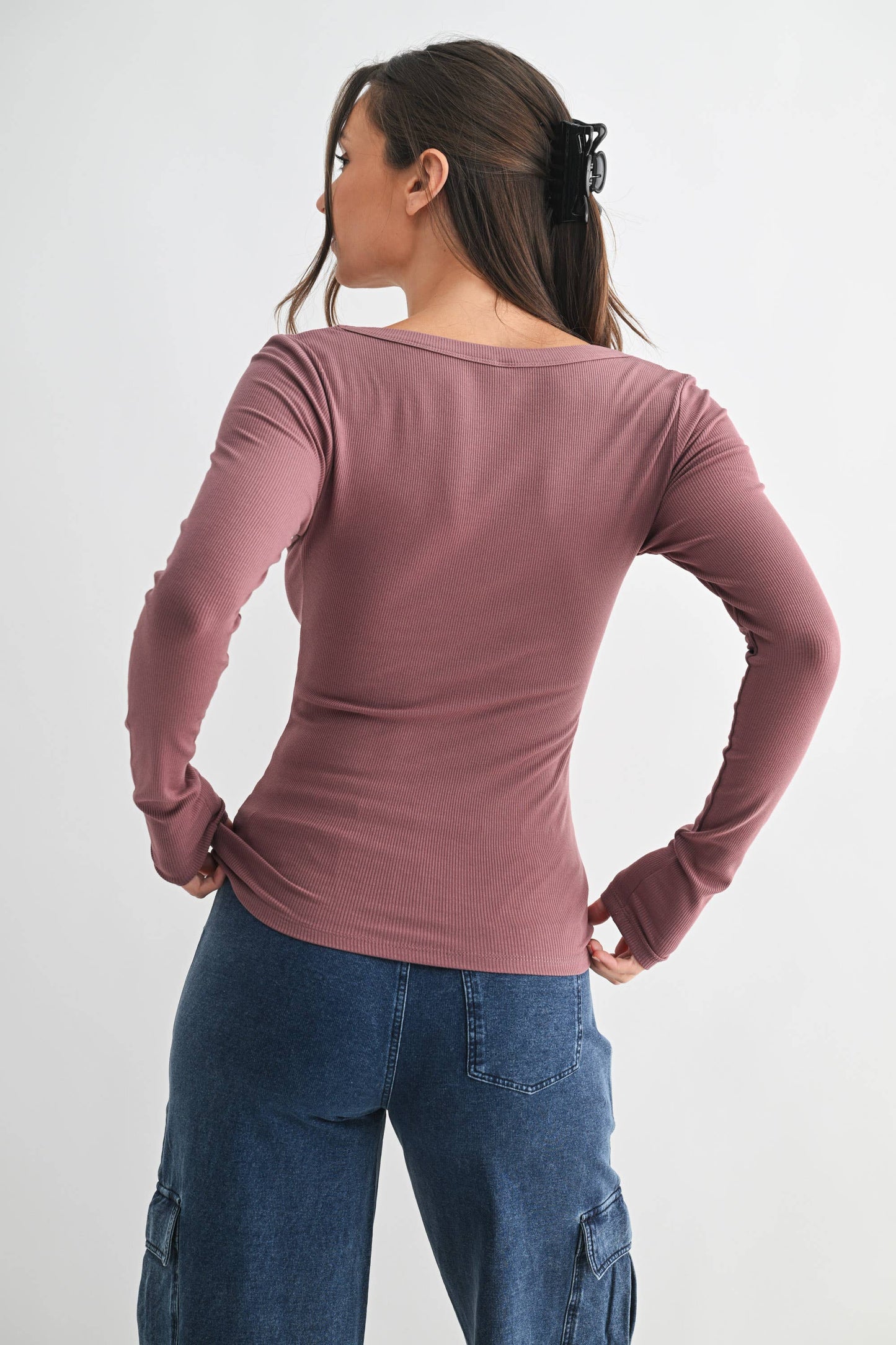 Basic Babe Fall Scoop Neck Ribbed Top
