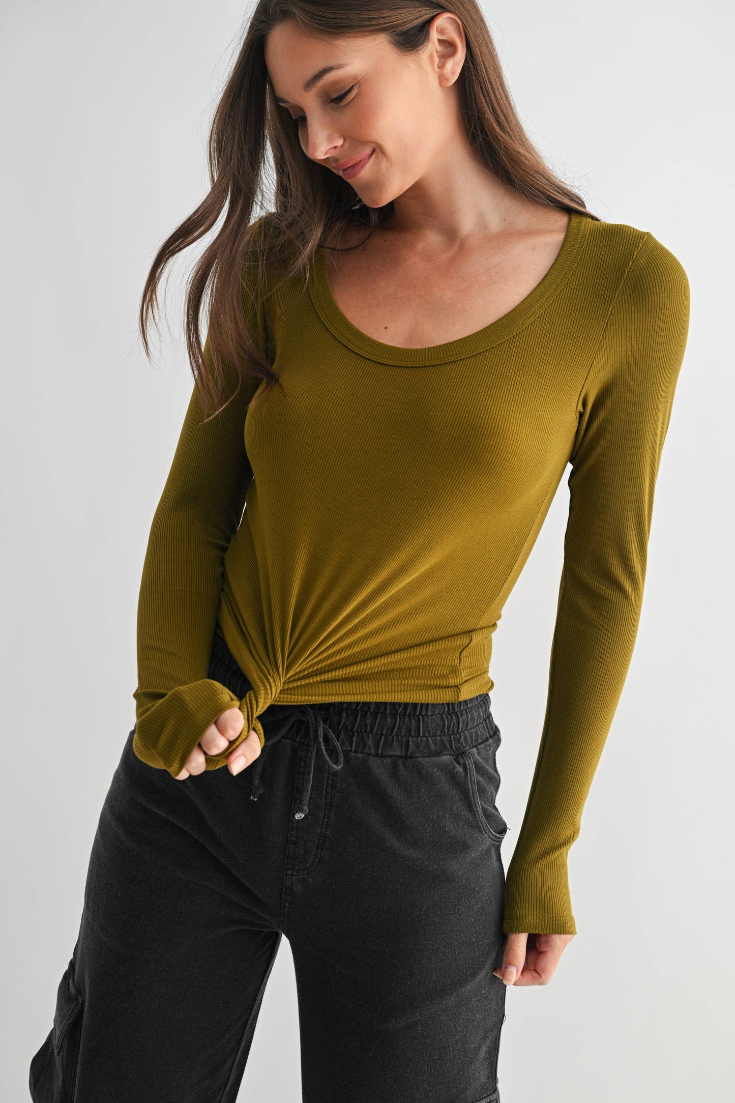Basic Babe Fall Scoop Neck Ribbed Top