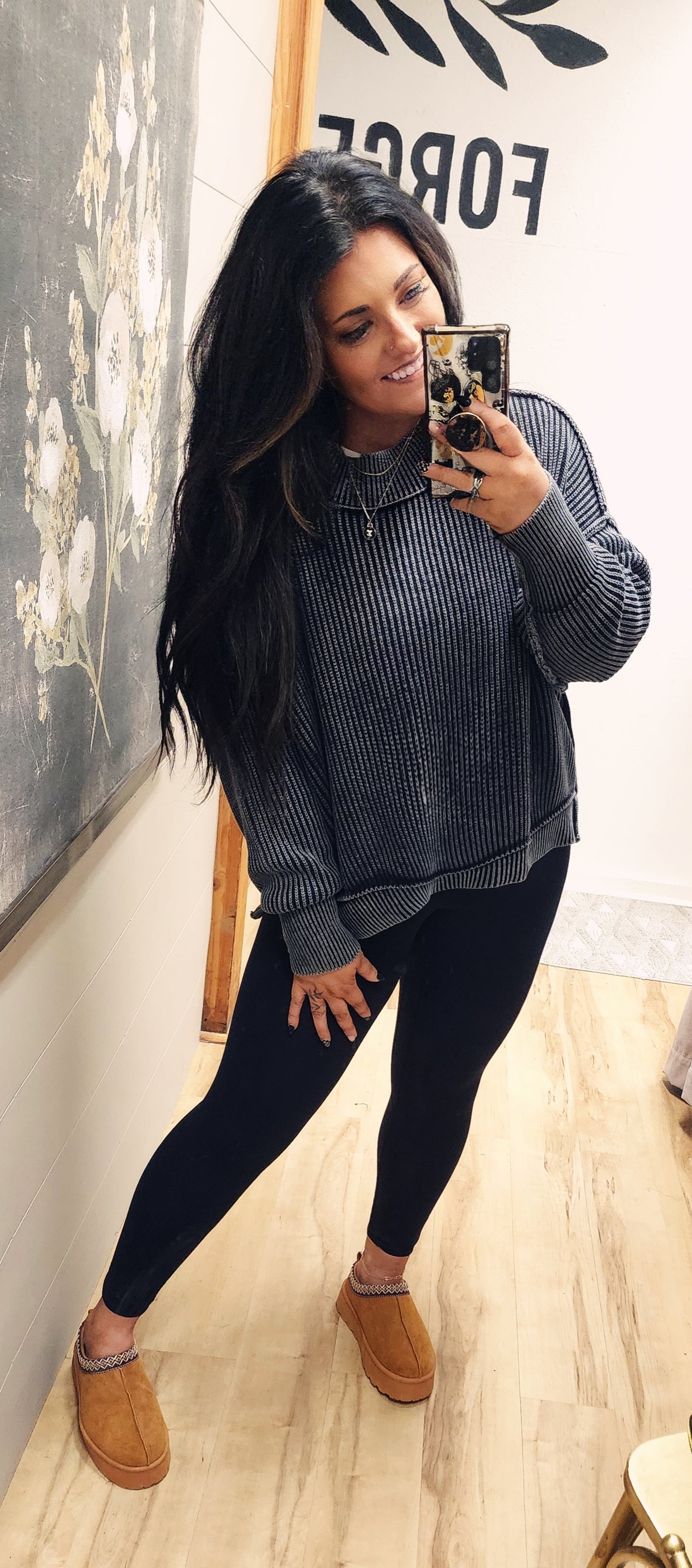 Crop Washed Corded Sweater