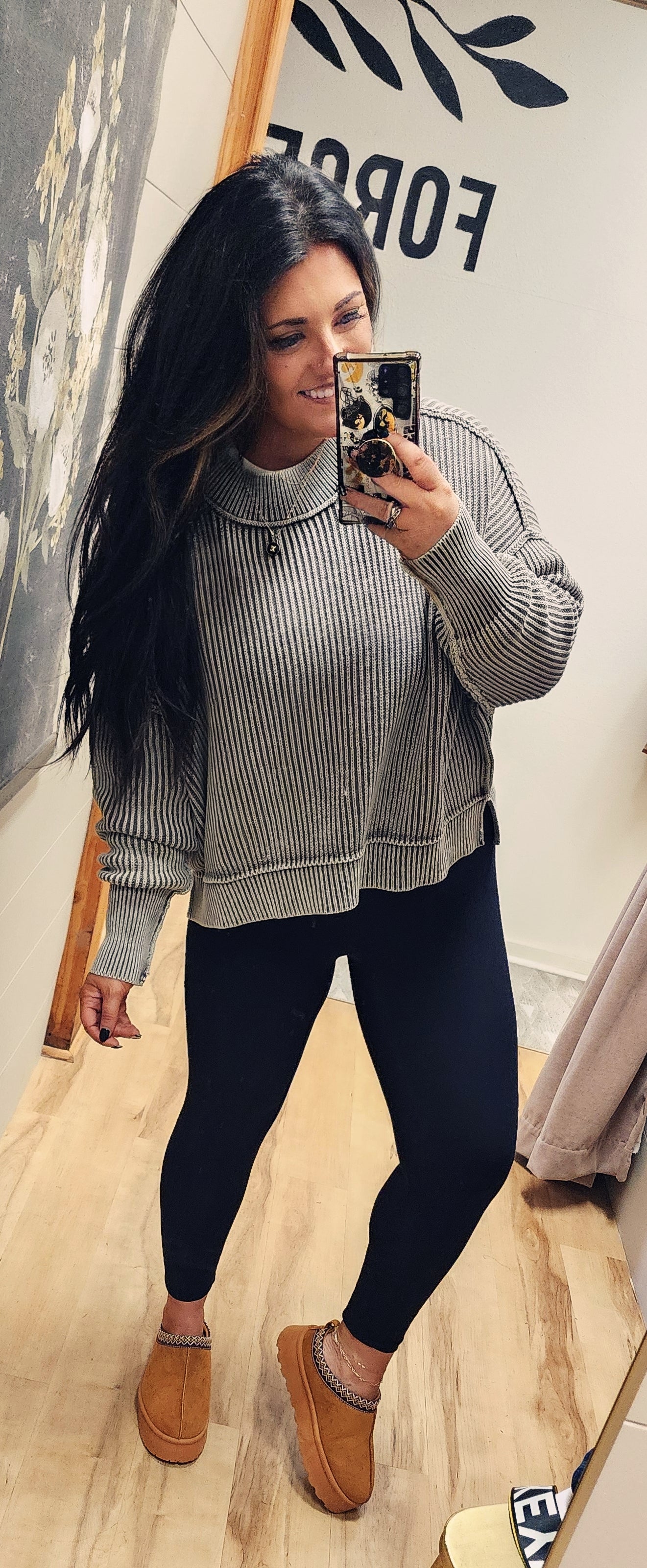 Crop Washed Corded Sweater