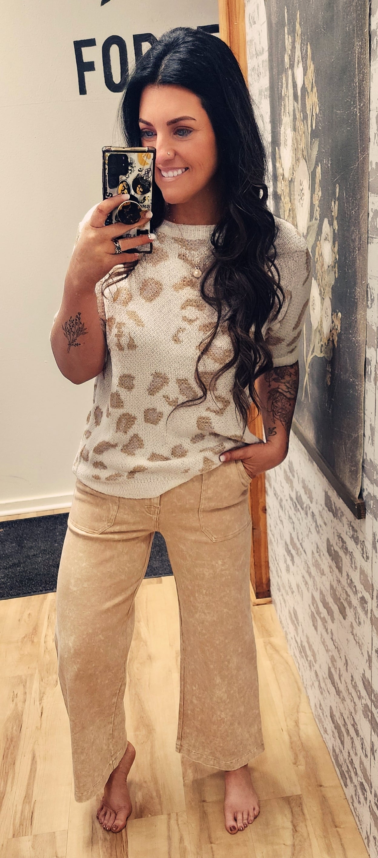 Leopard Short Sleeve Sweater Top