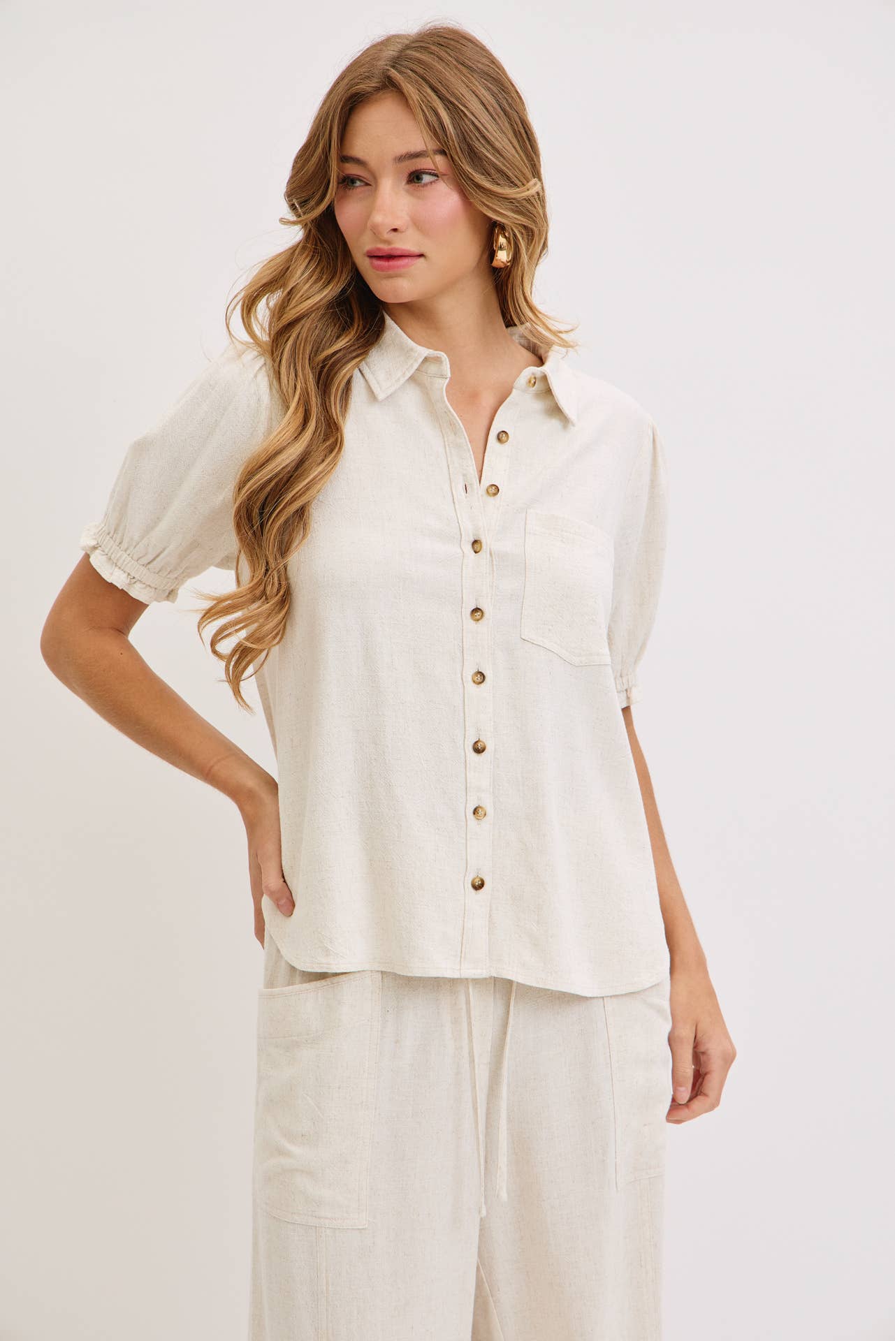 Linen & Lace Puff Top