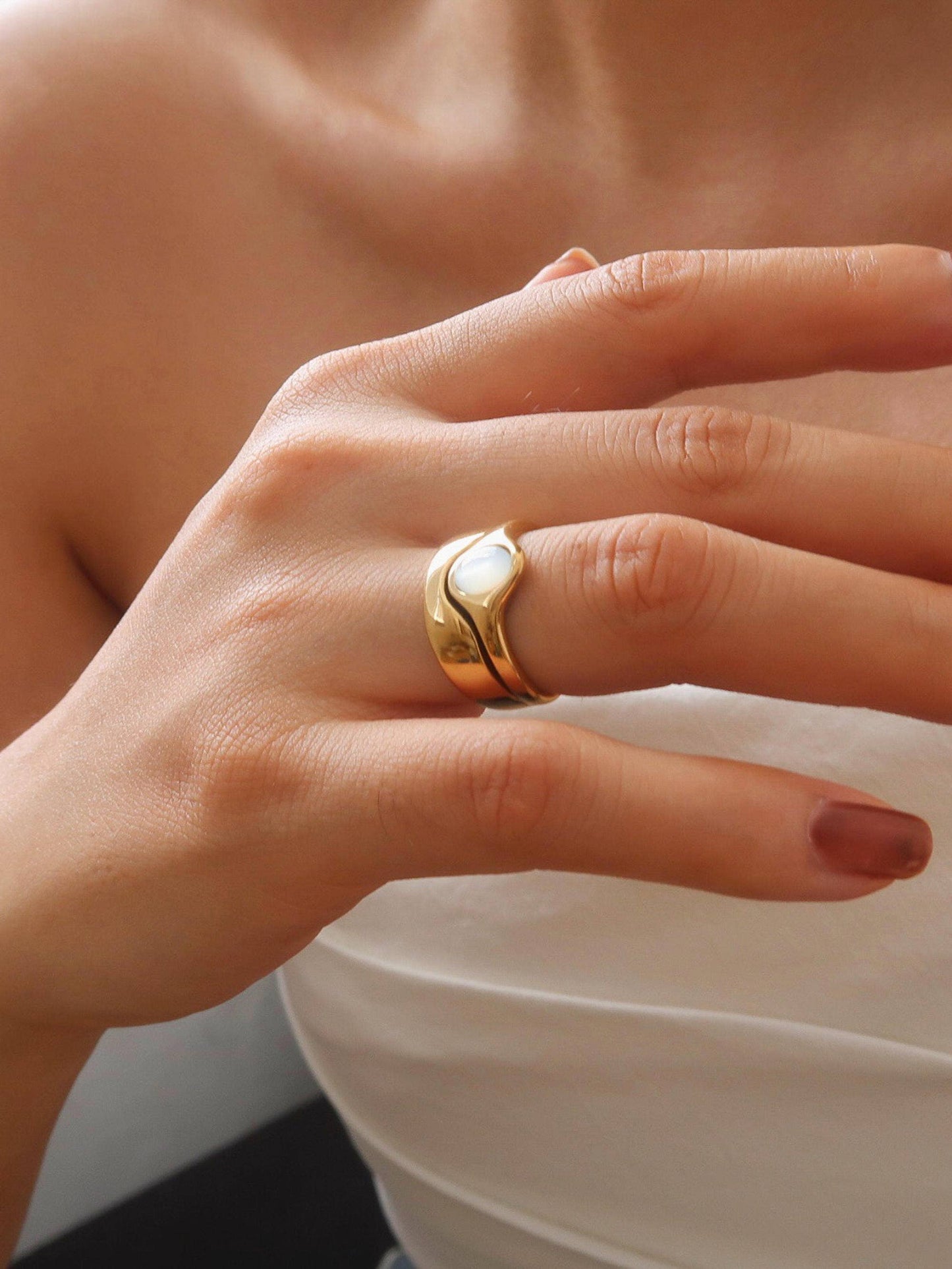 Alouette Non-Tarnish Stone Wave Ring