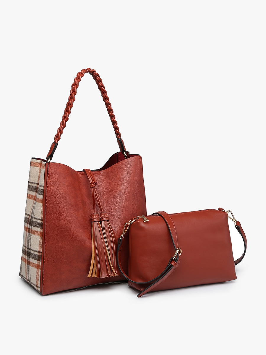 Dina Plaid Contrast Tote