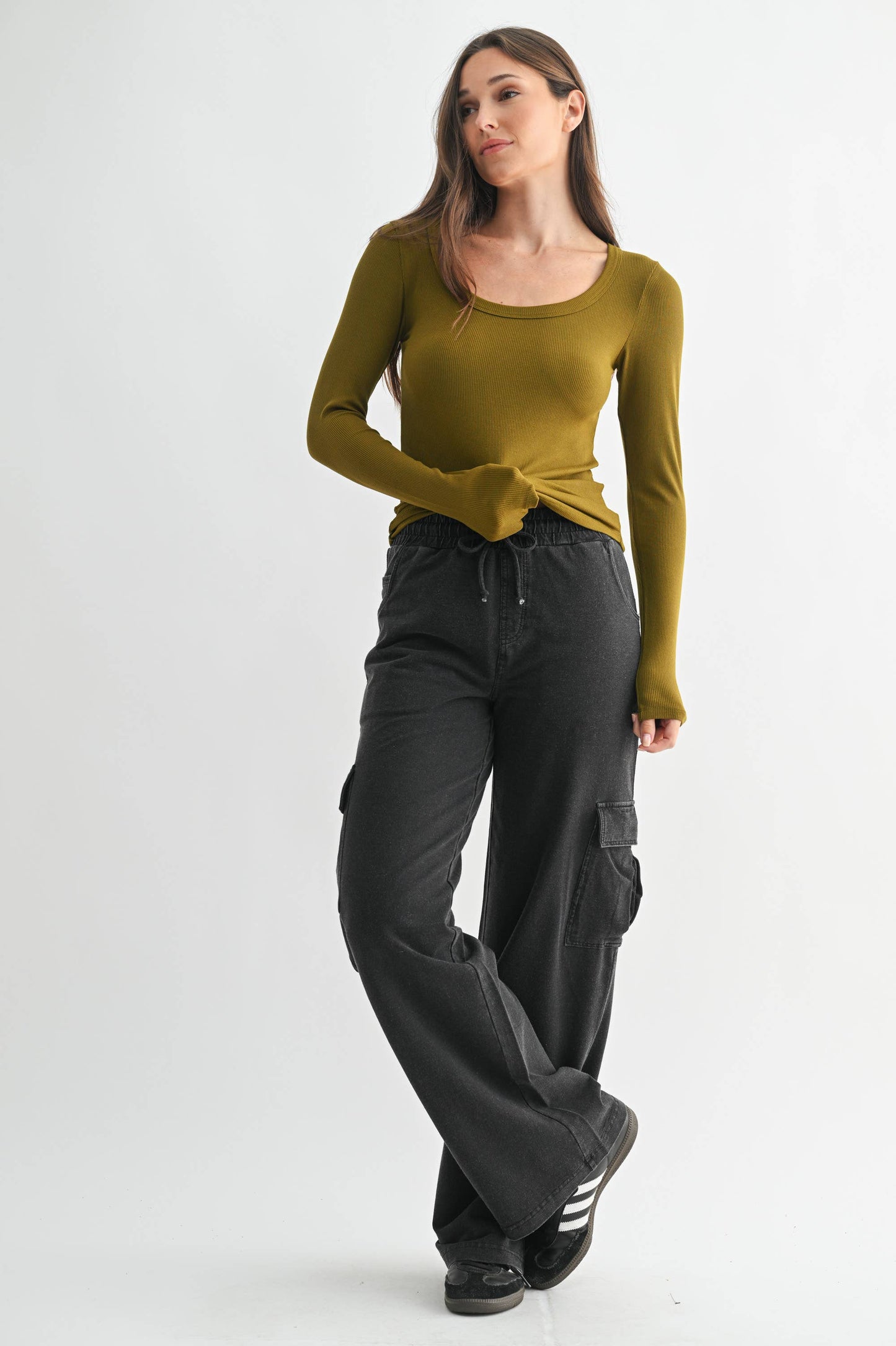 Basic Babe Fall Scoop Neck Ribbed Top