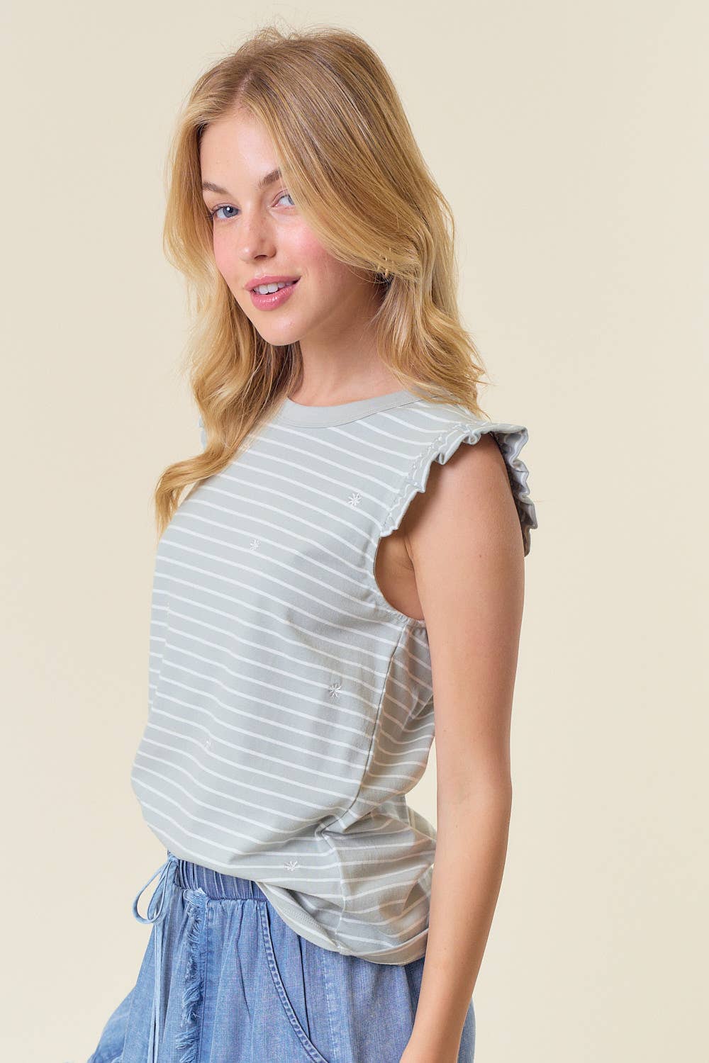 Brinnley Striped Ruffle Sleeve Tank