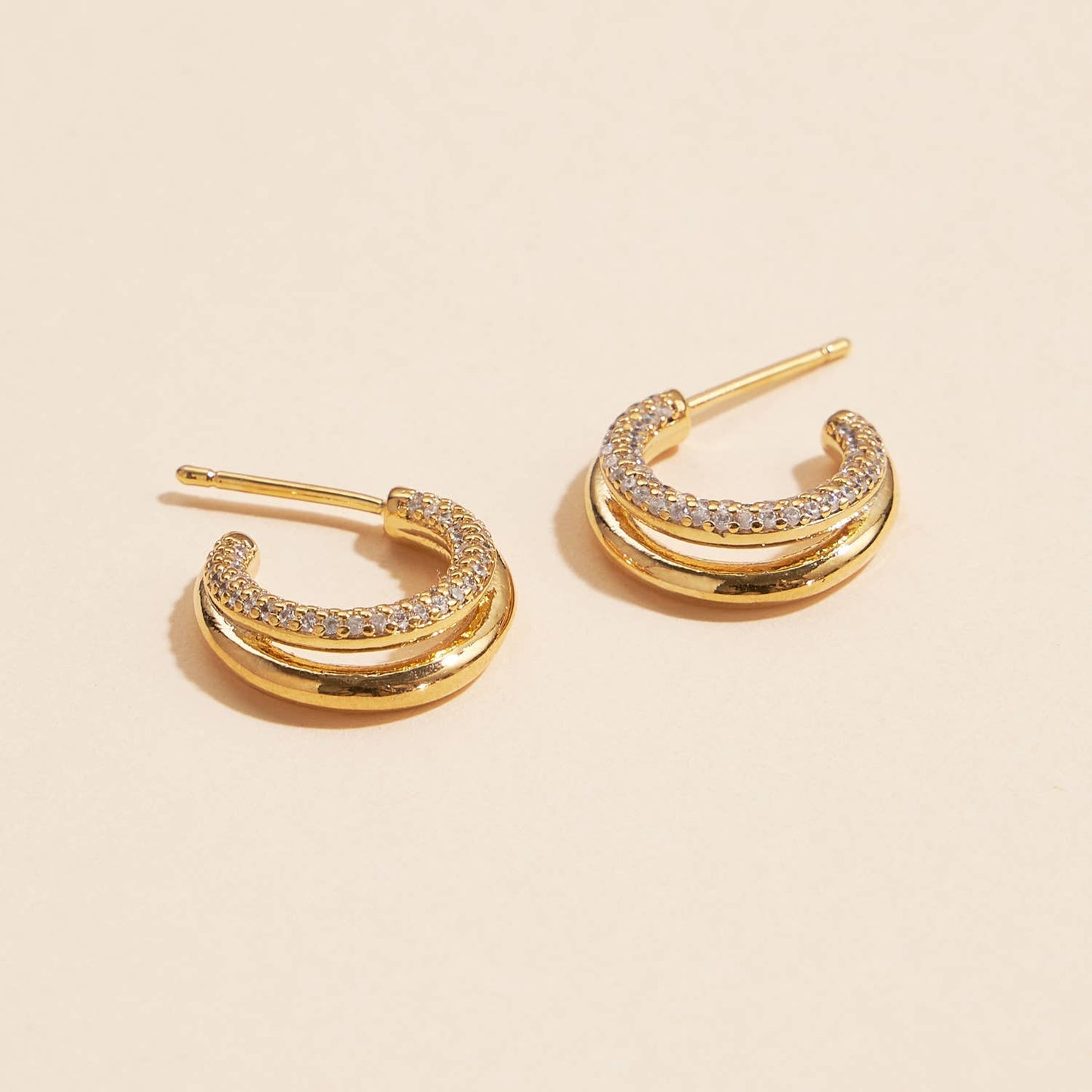 Rhinestone Layered Hoops White Gold