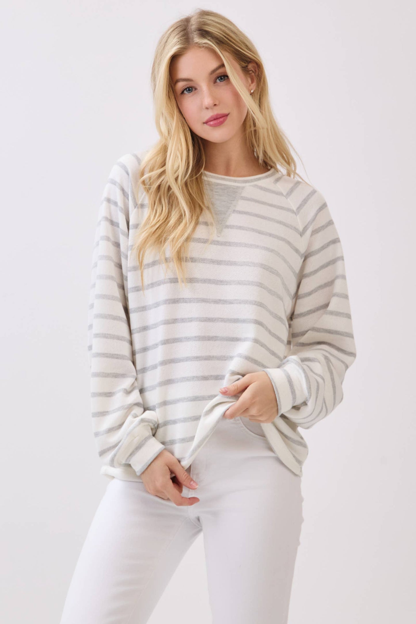 Vnotch Cozy Striped Pullover