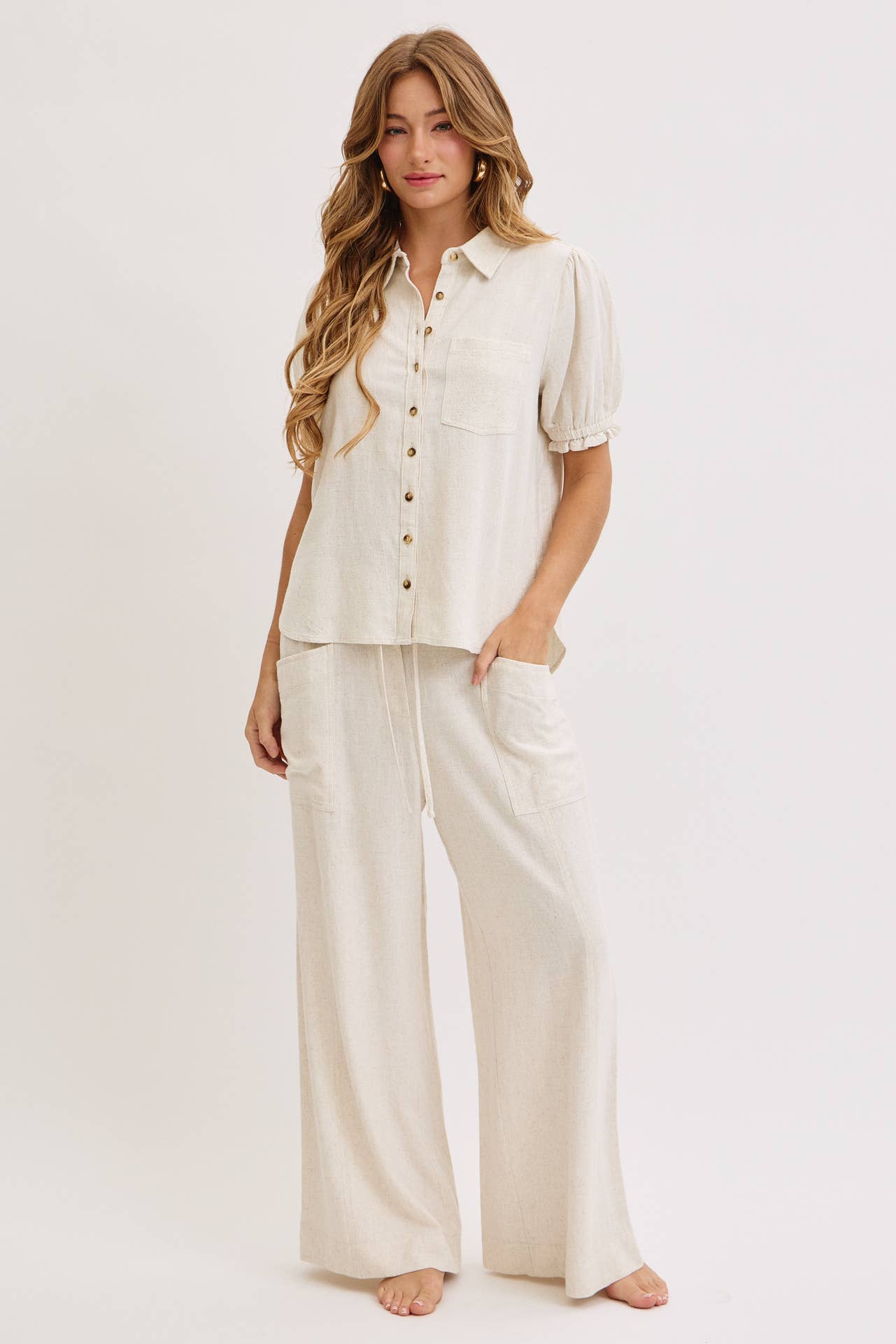 Linen & Lace Puff Top
