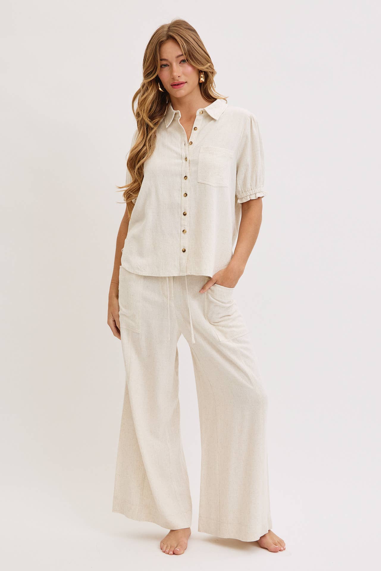 Linen & Lace Puff Top