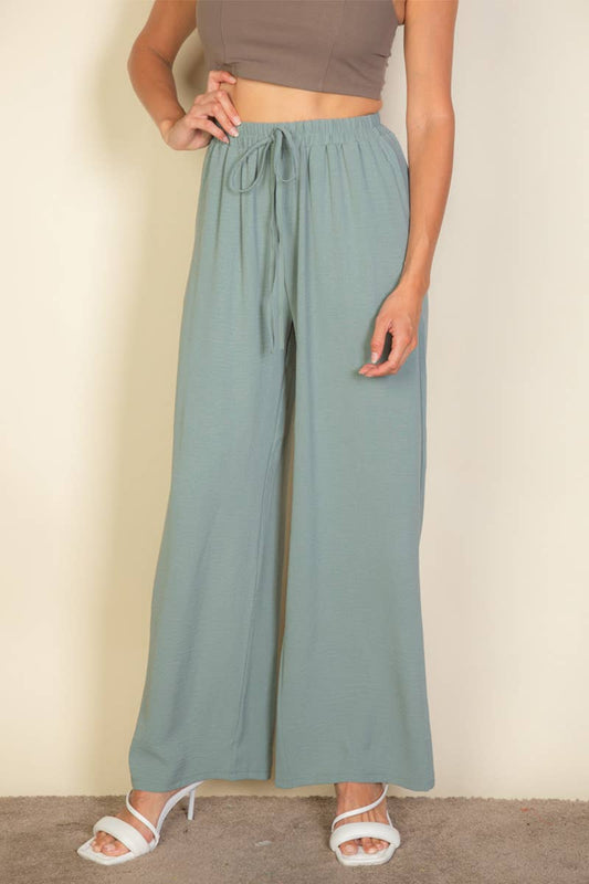 Drawstring waist wide leg minimalist pants