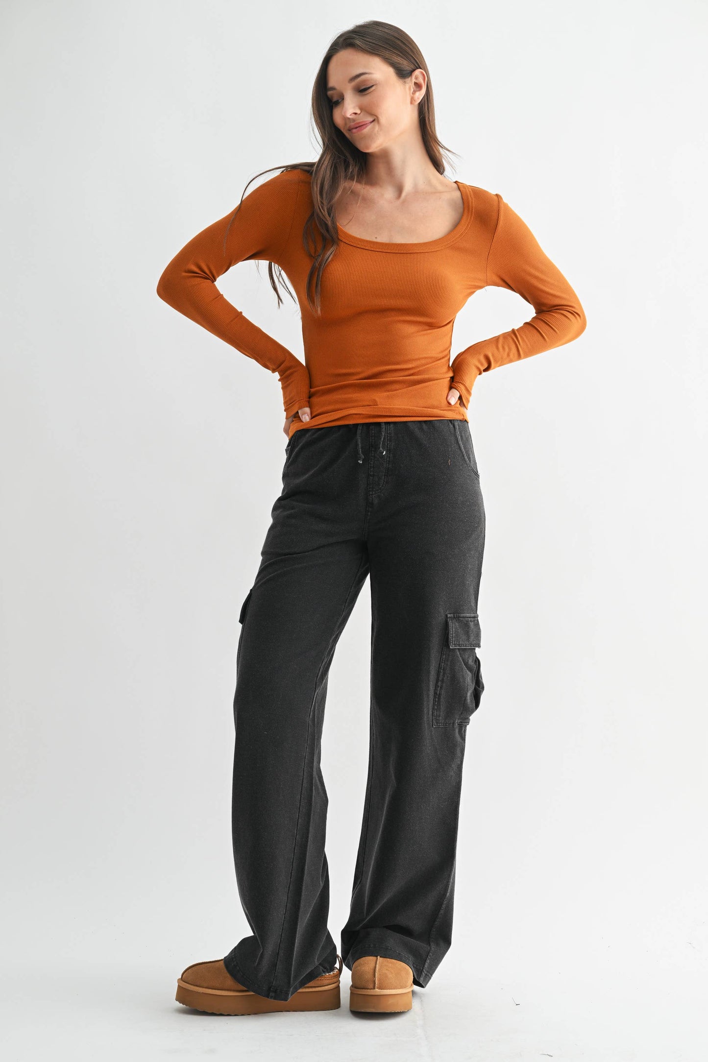 Basic Babe Fall Scoop Neck Ribbed Top