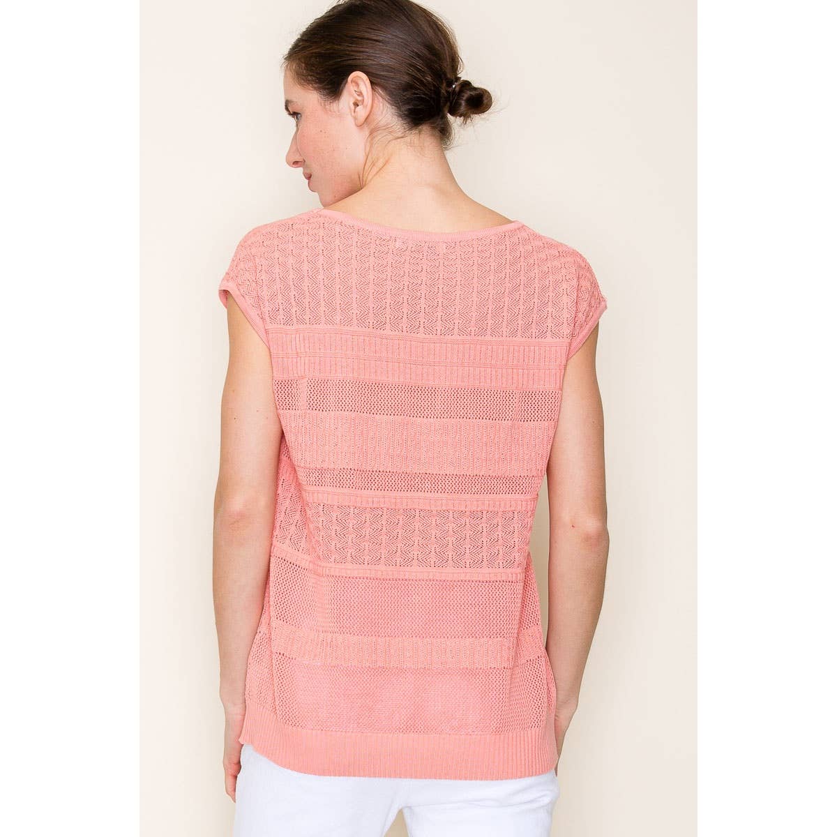 White Pointelle Crochet Sleeveless Sweater