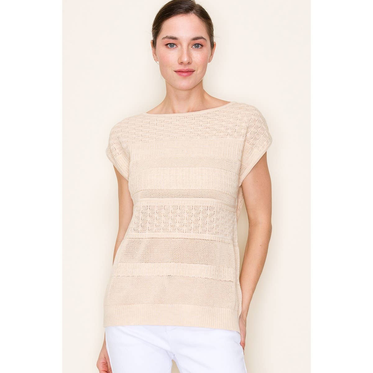 White Pointelle Crochet Sleeveless Sweater