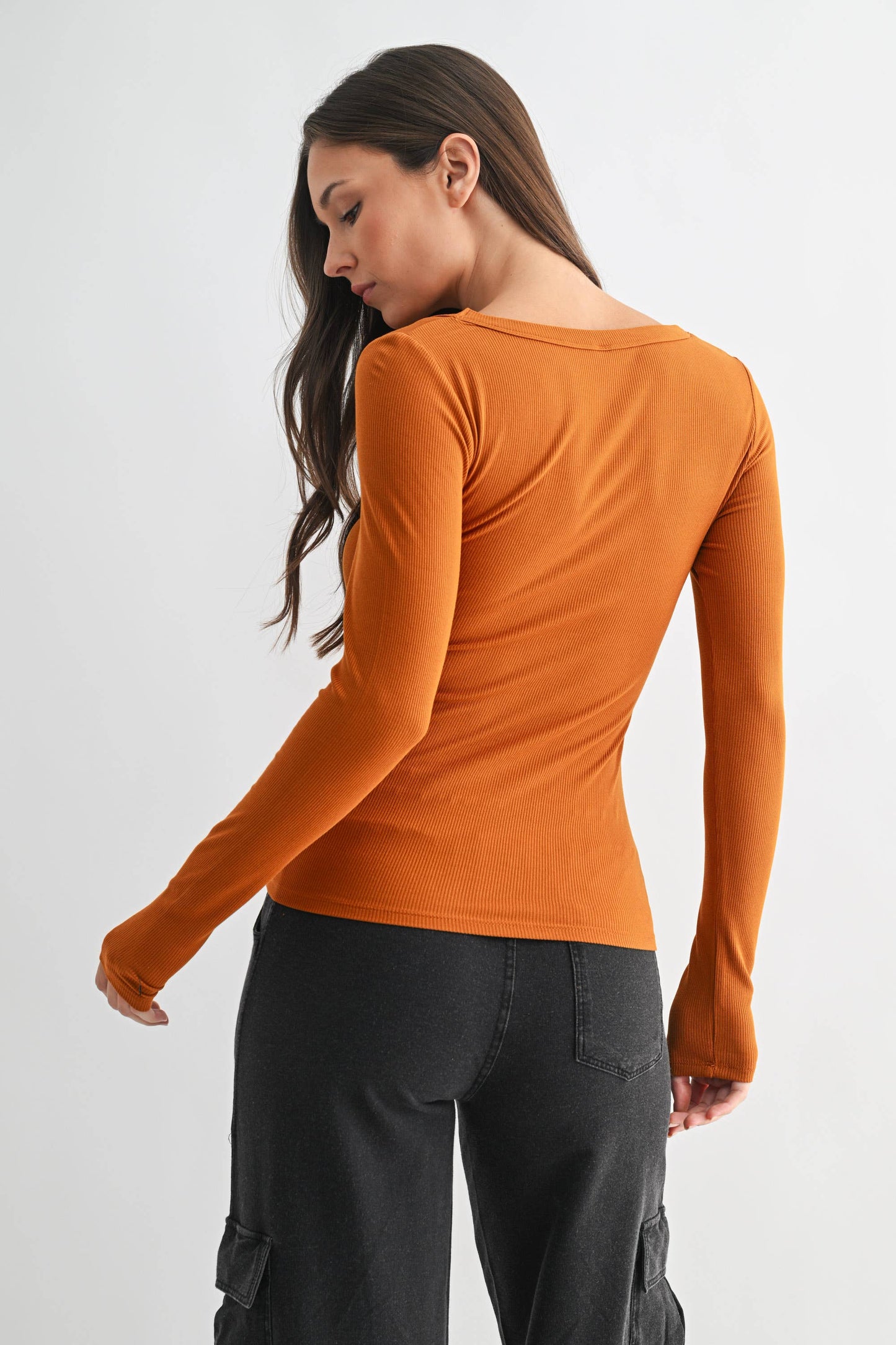 Basic Babe Fall Scoop Neck Ribbed Top