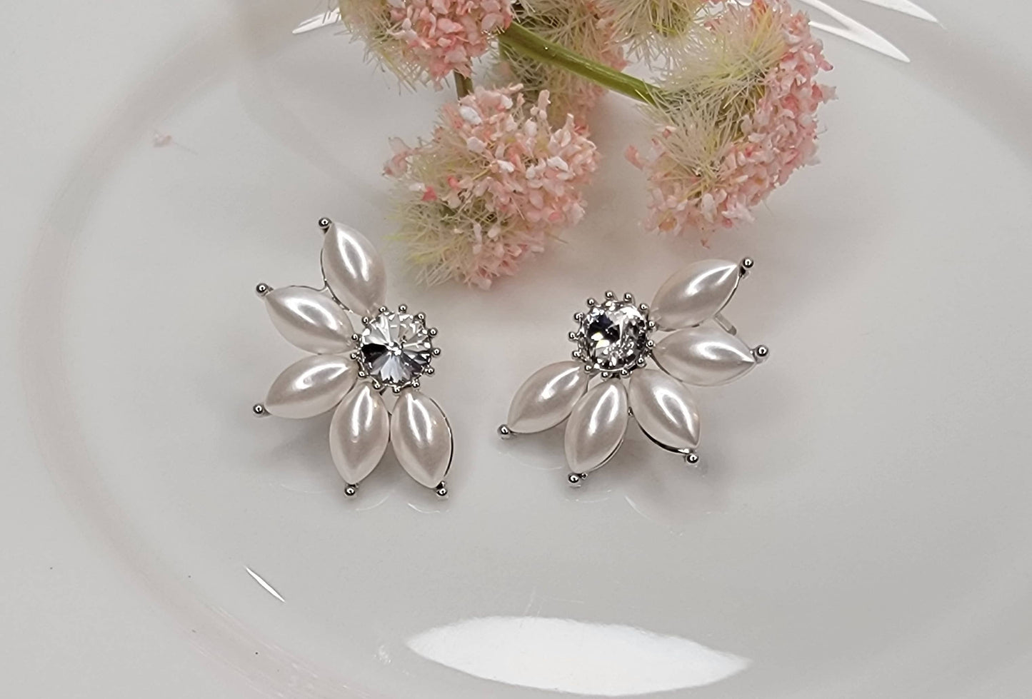 Hypoallergenic Silver Post Swarovski Stone, Faux Pearl