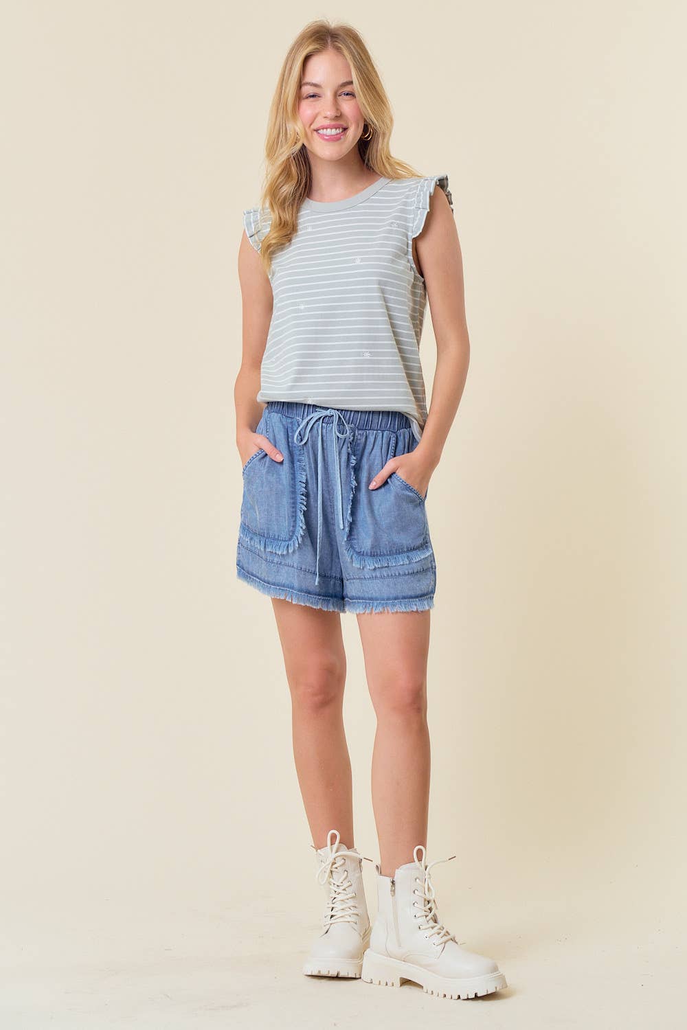 Brinnley Striped Ruffle Sleeve Tank