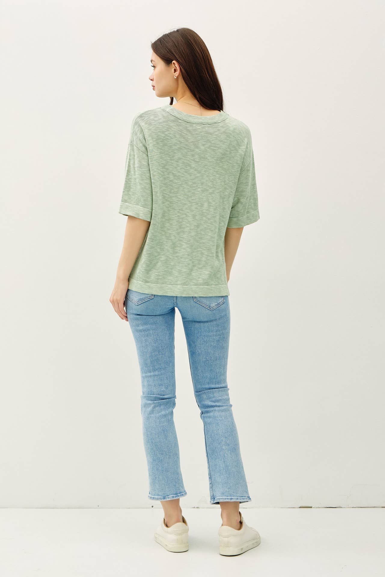 SHORT SLEEVE COTTON SLUB SWEATER TOP
