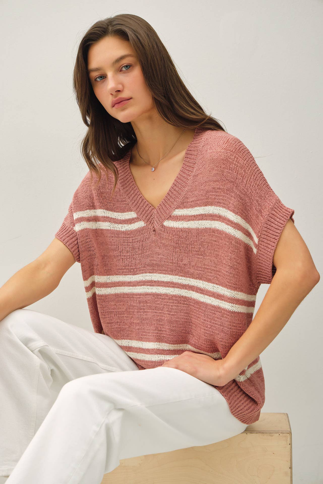 STRIPED V-NECK SWEATER