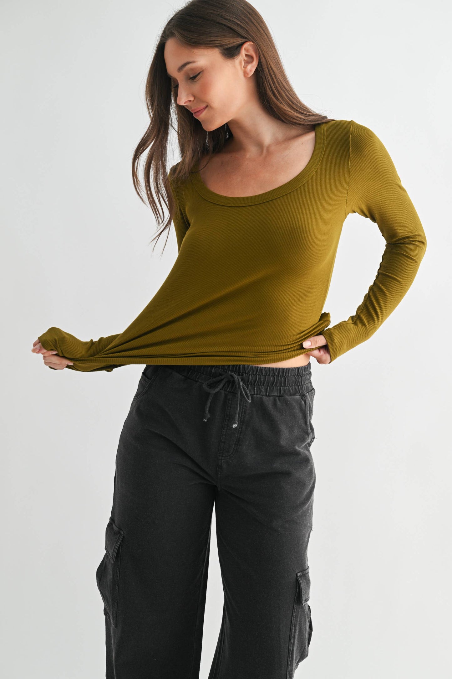 Basic Babe Fall Scoop Neck Ribbed Top