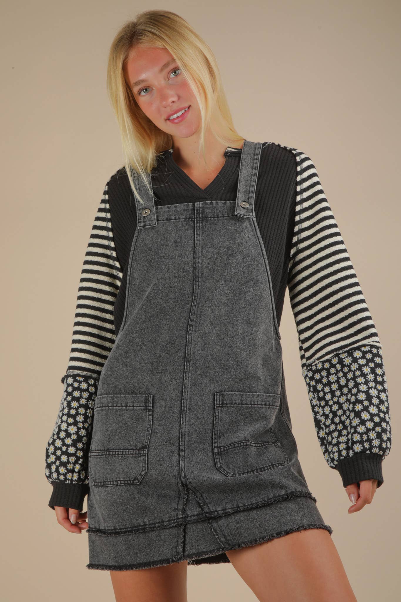 Washed Denim Overall Dress